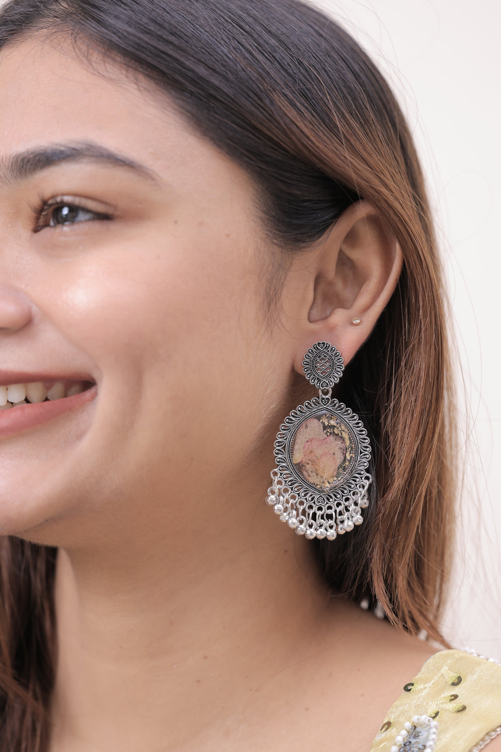 Golden Petal Oval Jhumka