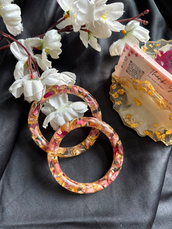 Blush Bloom Floral Resin Bangle Set | Real Flower Handmade Bangles with Gold Flakes